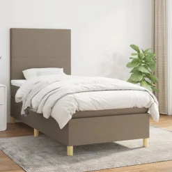 Łóżko kontynentalne z materacem taupe tkanina 100x200 cm