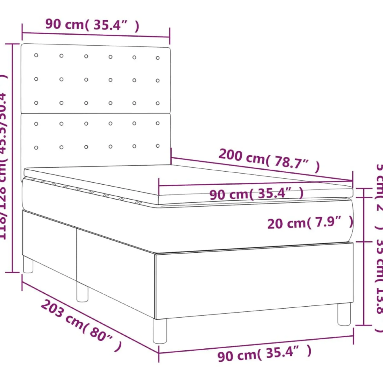 Łóżko kontynentalne z materacem niebieskie 90x200 cm tkanina
