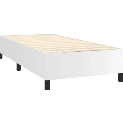 Łóżko kontynentalne z materacem LED, biała ekoskóra 90x200
