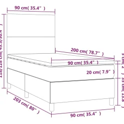 Łóżko kontynentalne z materacem LED, biała ekoskóra 90x200