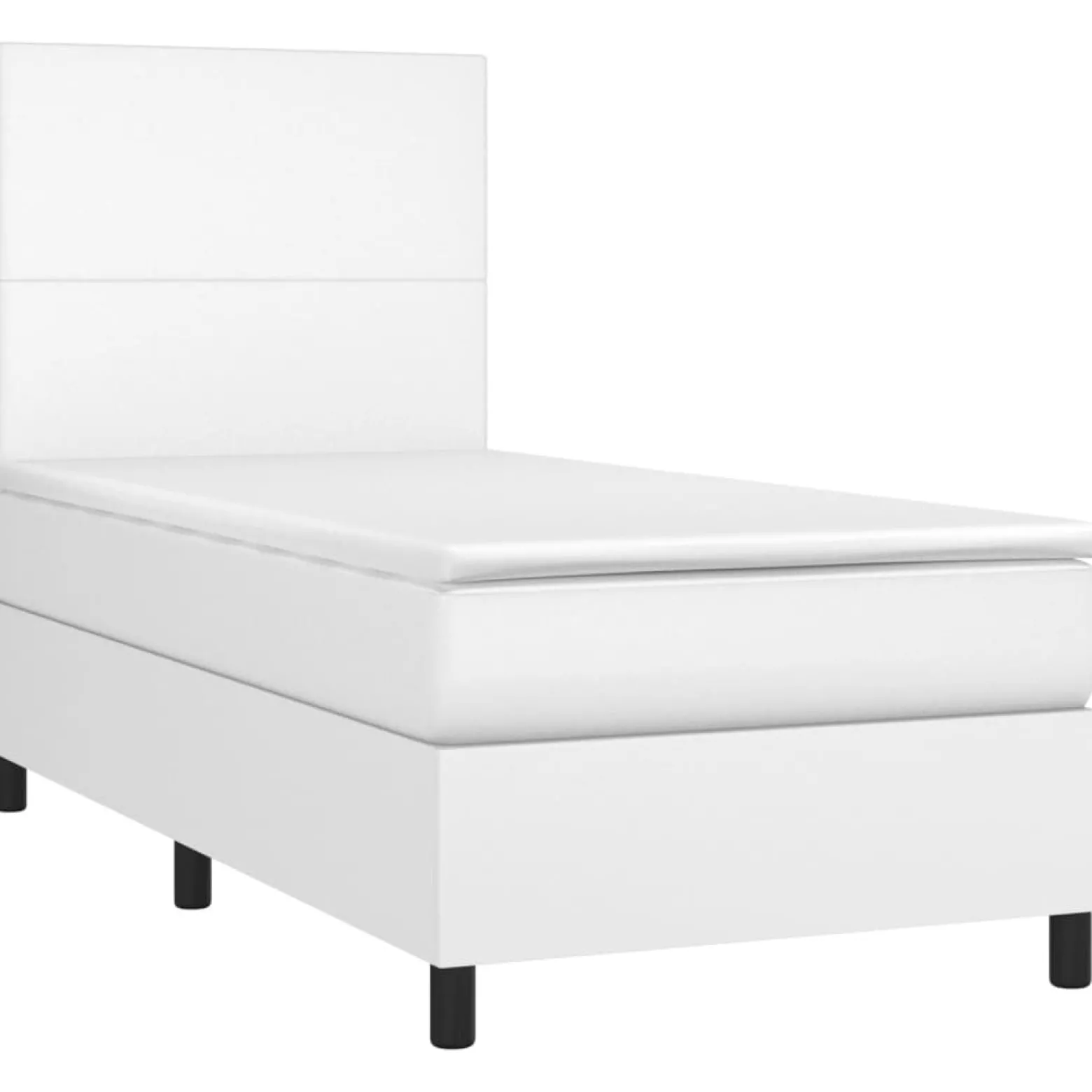 Łóżko kontynentalne z materacem LED, biała ekoskóra 90x200