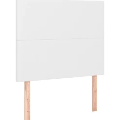 Łóżko kontynentalne z materacem LED, biała ekoskóra 90x200