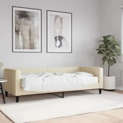 Łóżko kontynentalne z materacem kremowe do sypialni pokoju 80x200 cm