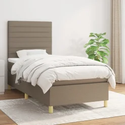 Łóżko kontynentalne z materacem taupe tkanina 80x200 cm
