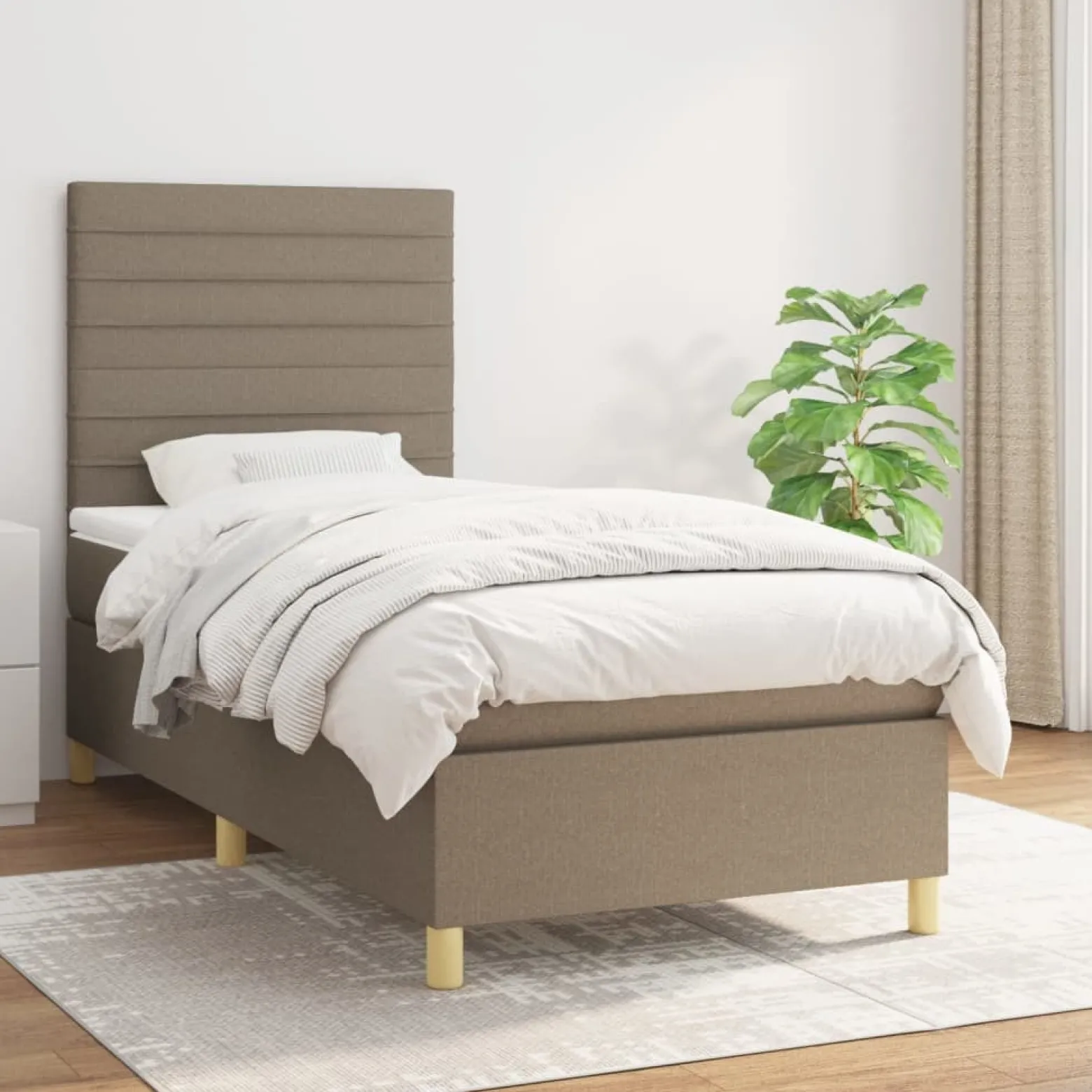 Łóżko kontynentalne z materacem taupe tkanina 80x200 cm