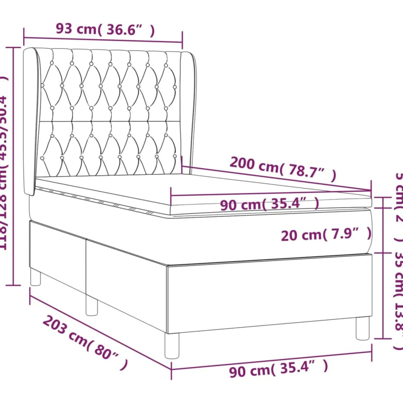 Łóżko kontynentalne z materacem jasnoszare aksamit 90x200 cm