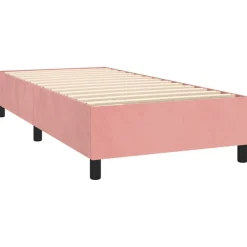 Łóżko kontynentalne z materacem i LED, różowy aksamit 100x200cm