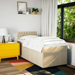 Łóżko kontynentalne z materacem kremowe tkanina 80x200 cm
