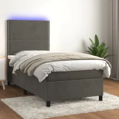 Łóżko kontynentalne z materacem LED szary aksamit 90x190 cm