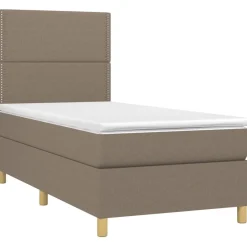 Łóżko kontynentalne z materacem taupe tkanina 90x190 cm