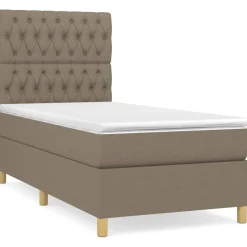 Łóżko kontynentalne z materacem taupe tkanina 100x200 cm