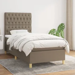 Łóżko kontynentalne z materacem taupe tkanina 100x200 cm