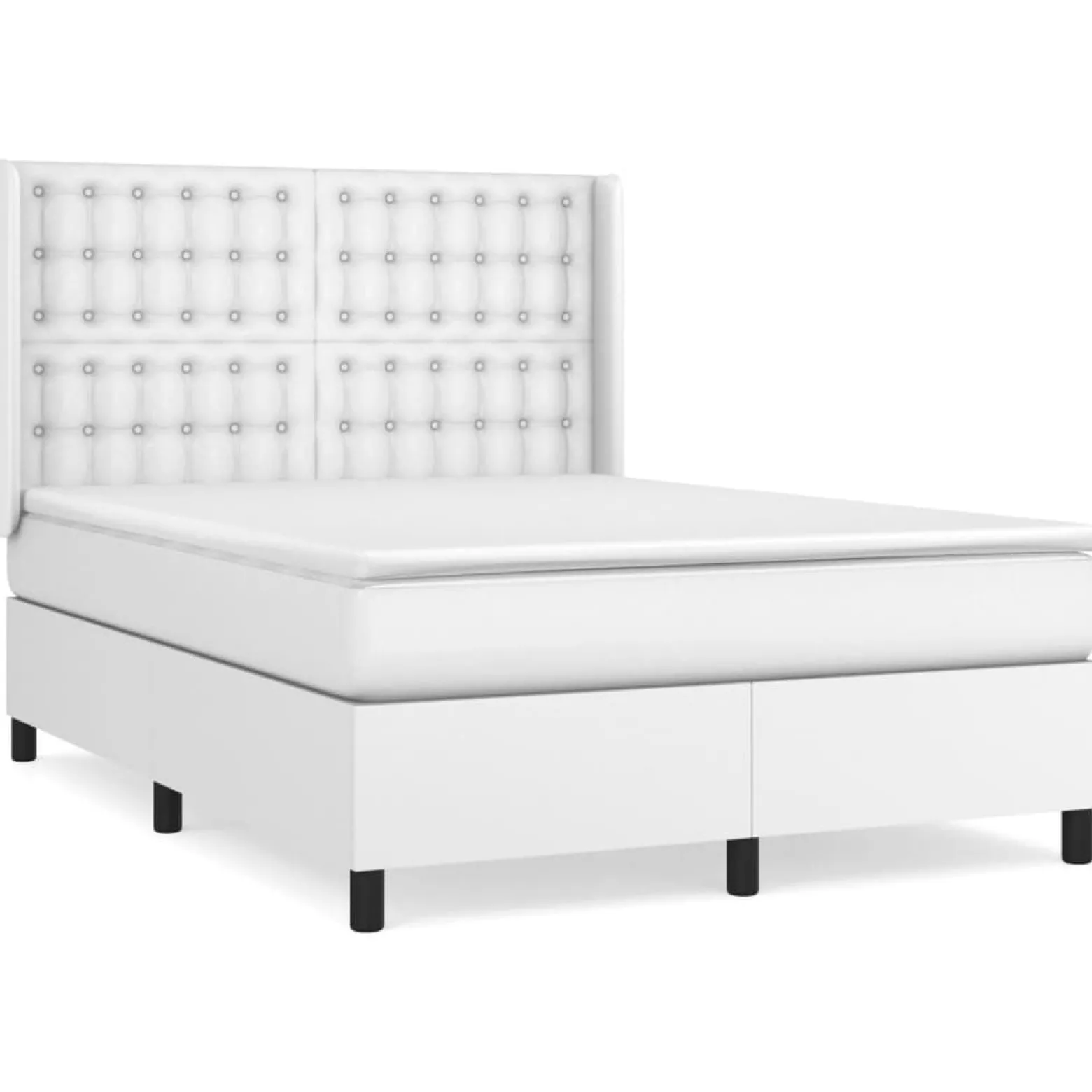 Łóżko kontynentalne z materacem białe ekoskóra 140x190 cm