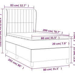 Łóżko kontynentalne z materacem jasnoszare aksamit 80x200 cm