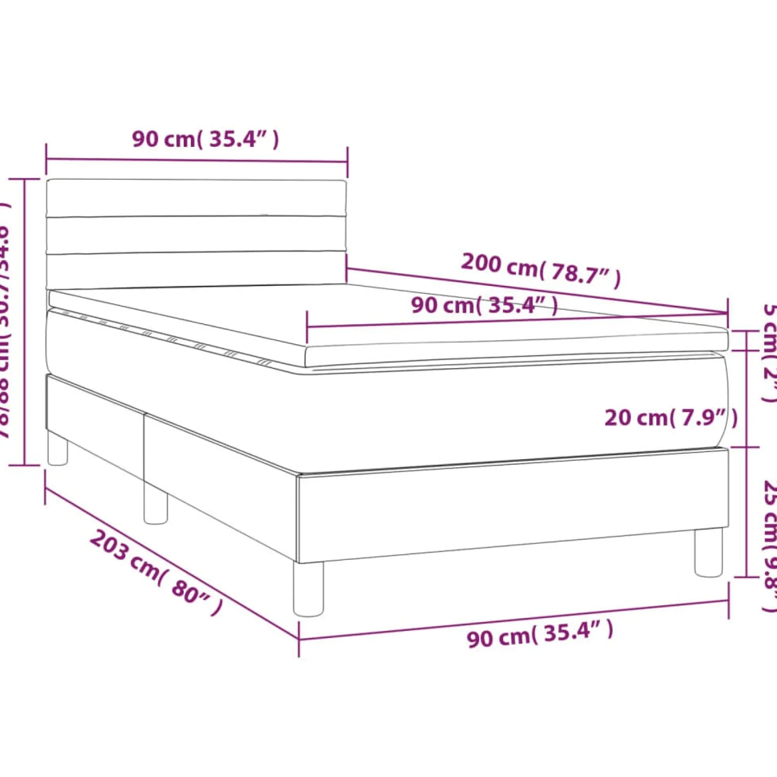 Łóżko kontynentalne z materacem i LED czarny aksamit 90x200