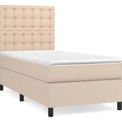 Łóżko kontynentalne z materacem cappuccino ekoskóra 90x200
