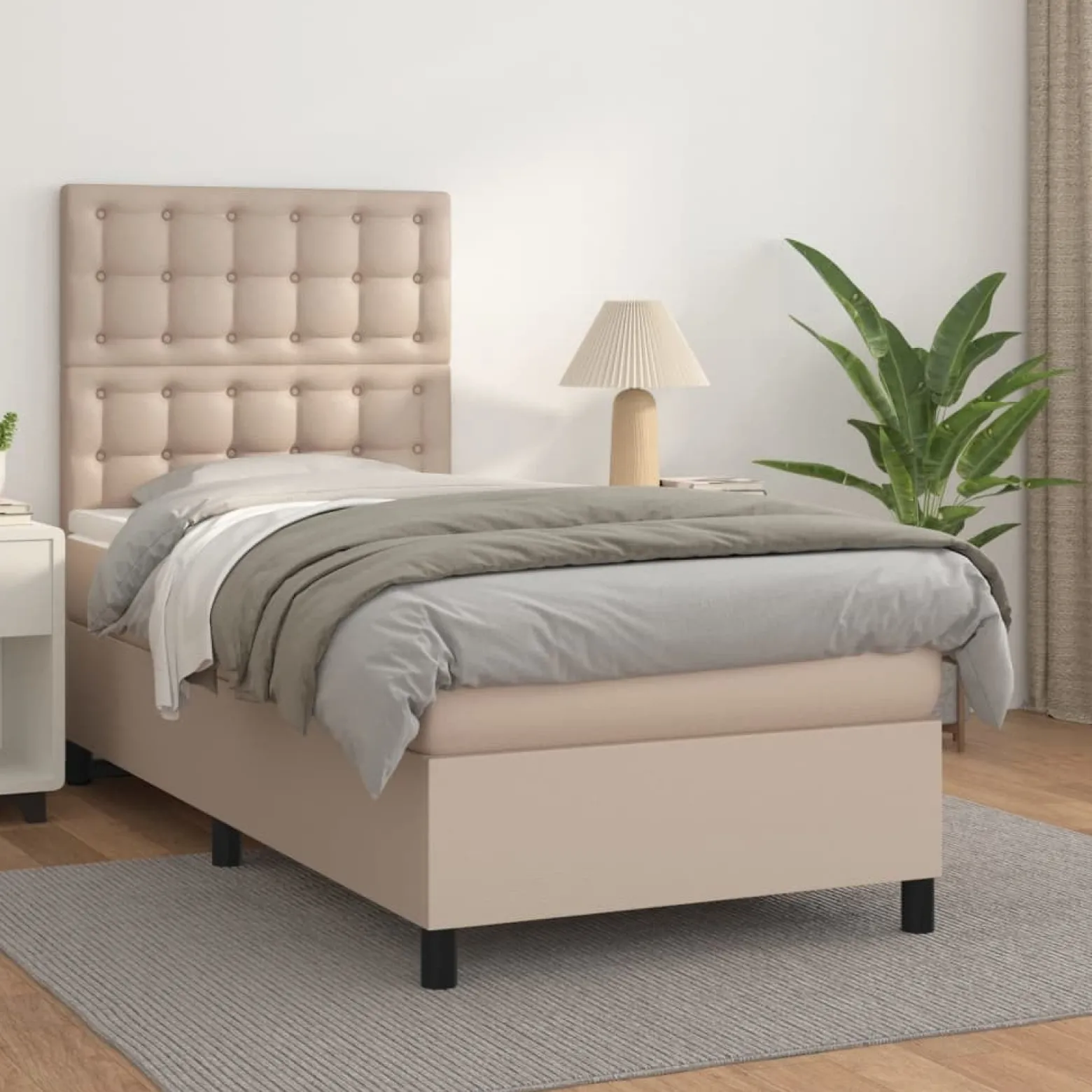 Łóżko kontynentalne z materacem cappuccino ekoskóra 90x200