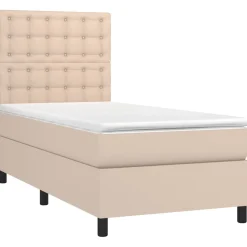 Łóżko kontynentalne z materacem cappuccino ekoskóra 90x200