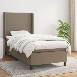 Łóżko kontynentalne z materacem, taupe, tkanina, 80x200 cm