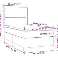 Łóżko kontynentalne z materacem, taupe, tkanina, 80x200 cm