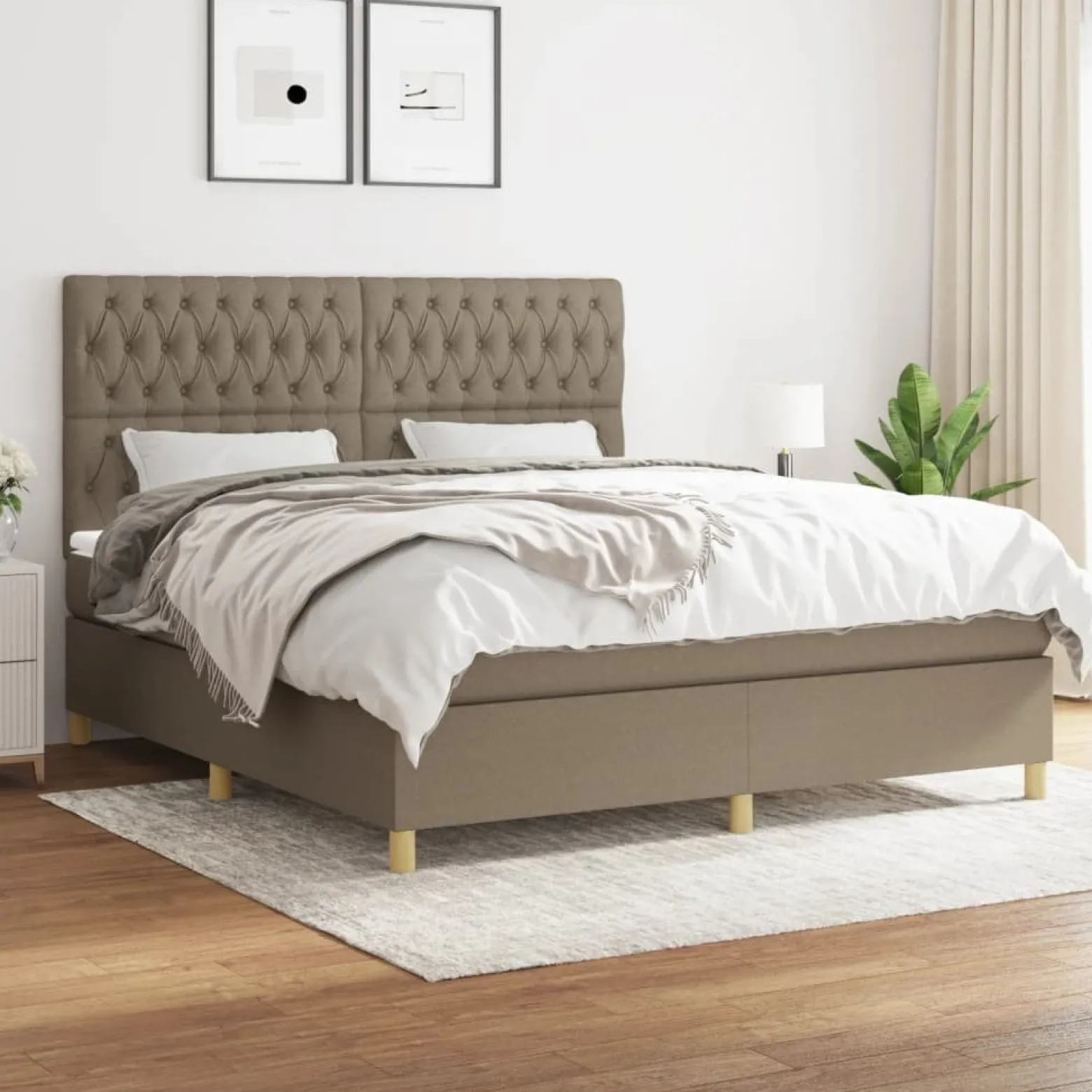 Łóżko kontynentalne z materacem taupe tkanina 180x200 cm