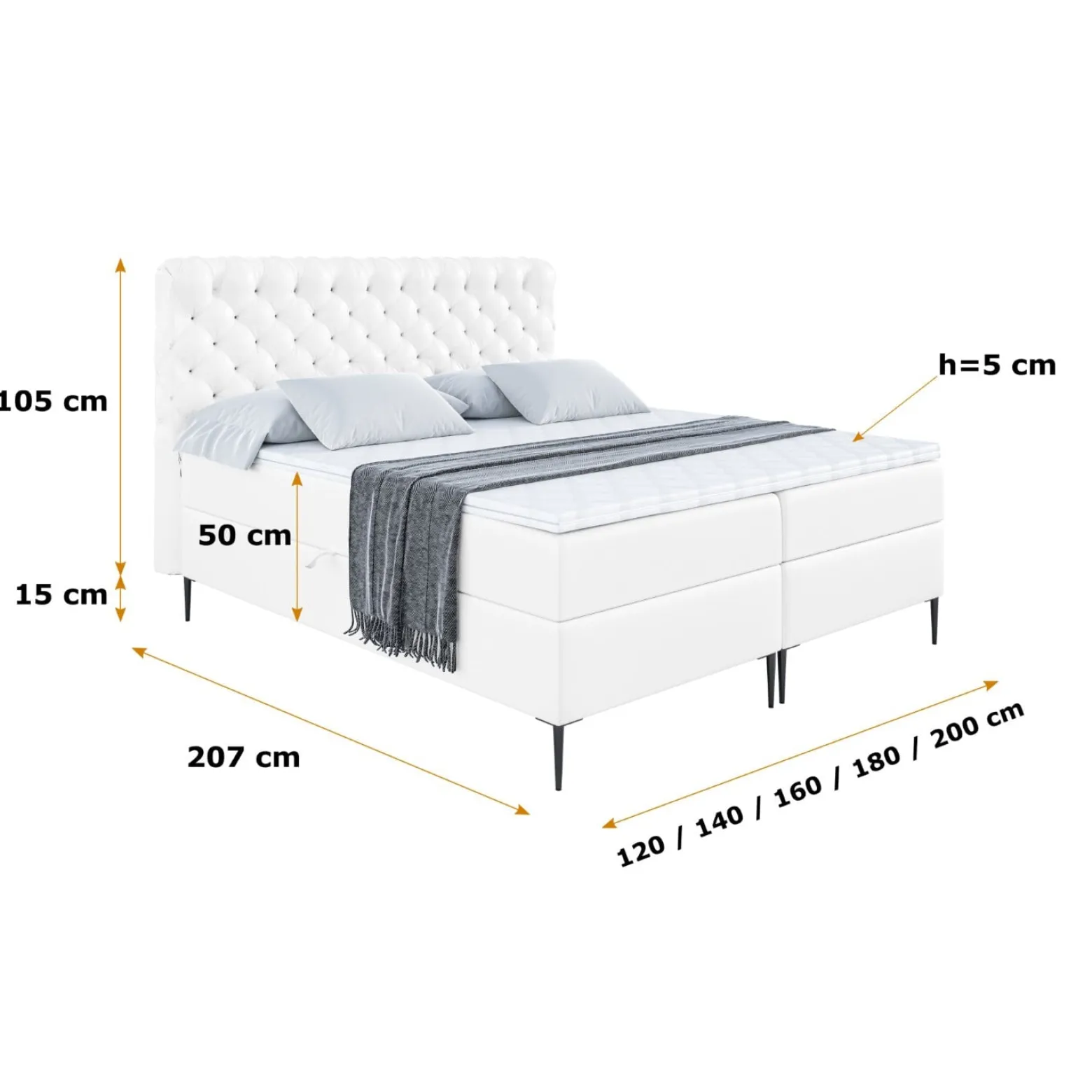 Łóżko kontynentalne z pojemnikiem, materacem i nóżkami BOXI8-FC 120x200 cm