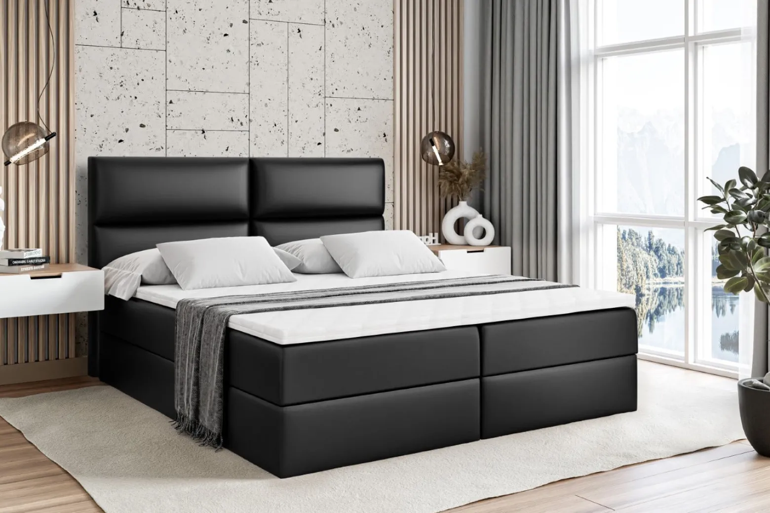 Łóżko kontynentalne z pojemnikiem i materacem H3 BOXI3 - 120 x 200 cm