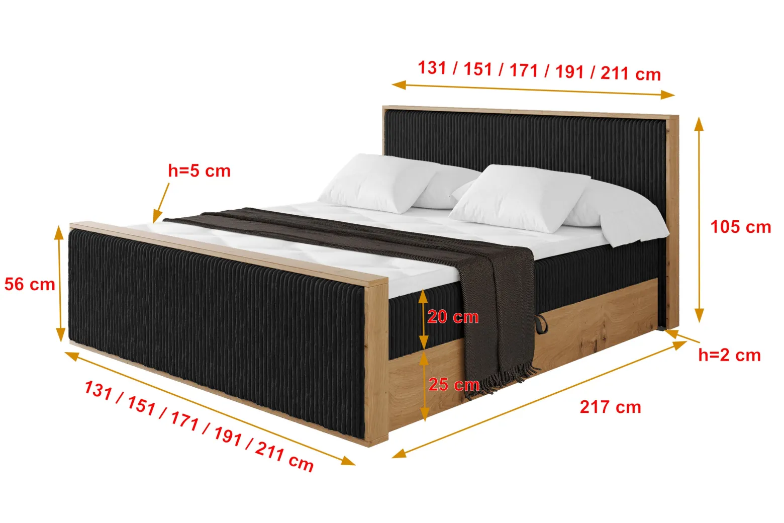 Łóżko kontynentalne z pojemnikiem i materacem H3 LOLLI9-Z 120x200