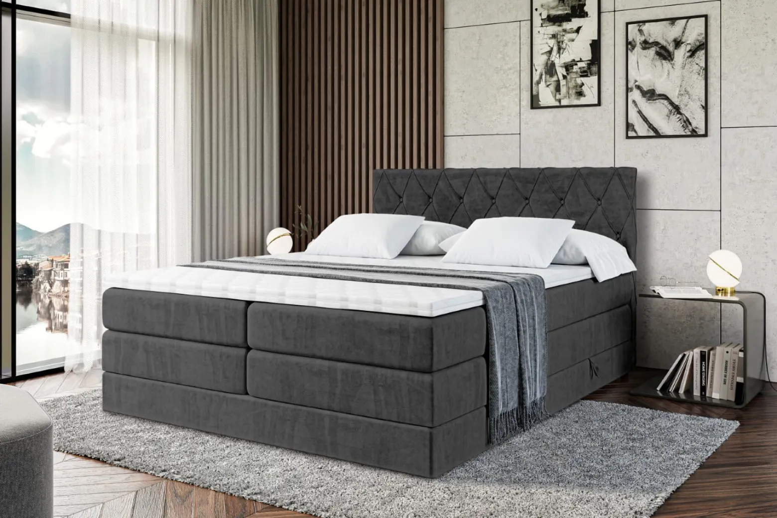 Łóżko kontynentalne z pojemnikiem i materacem AMAY-BZ KING - 120x200 cm
