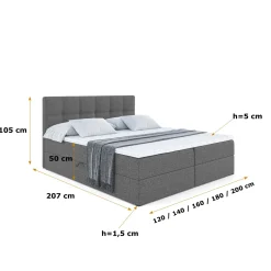 Łóżko kontynentalne z pojemnikiem i materacem H3 MARCE - 160x200cm