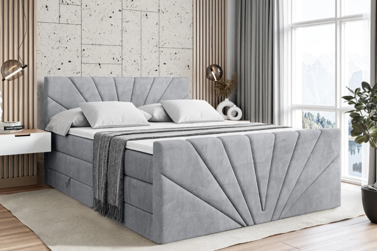Łóżko kontynentalne z pojemnikiem i materacem H3|H4 MILTIO-Z KING 120x200cm
