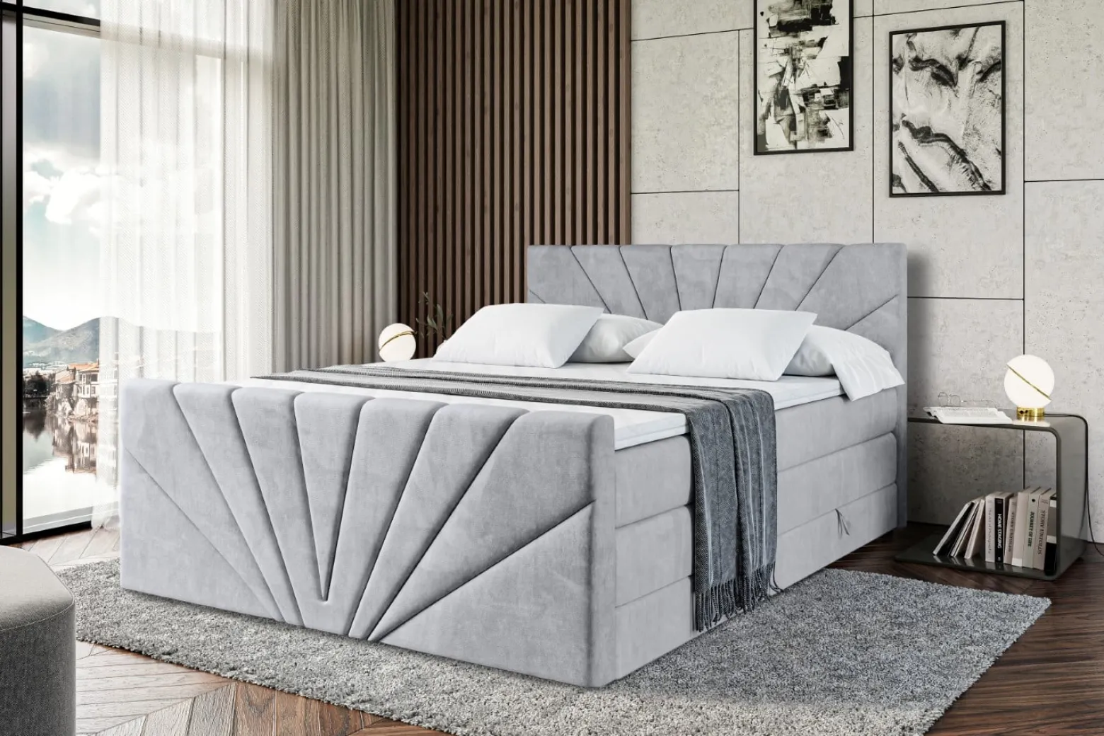 Łóżko kontynentalne z pojemnikiem i materacem H3|H4 MILTIO-Z KING 120x200cm