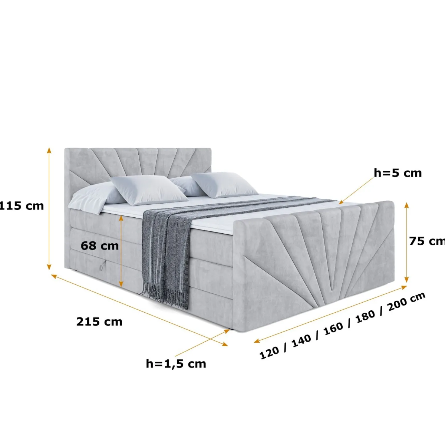 Łóżko kontynentalne z pojemnikiem i materacem H3|H4 MILTIO-Z KING 120x200cm