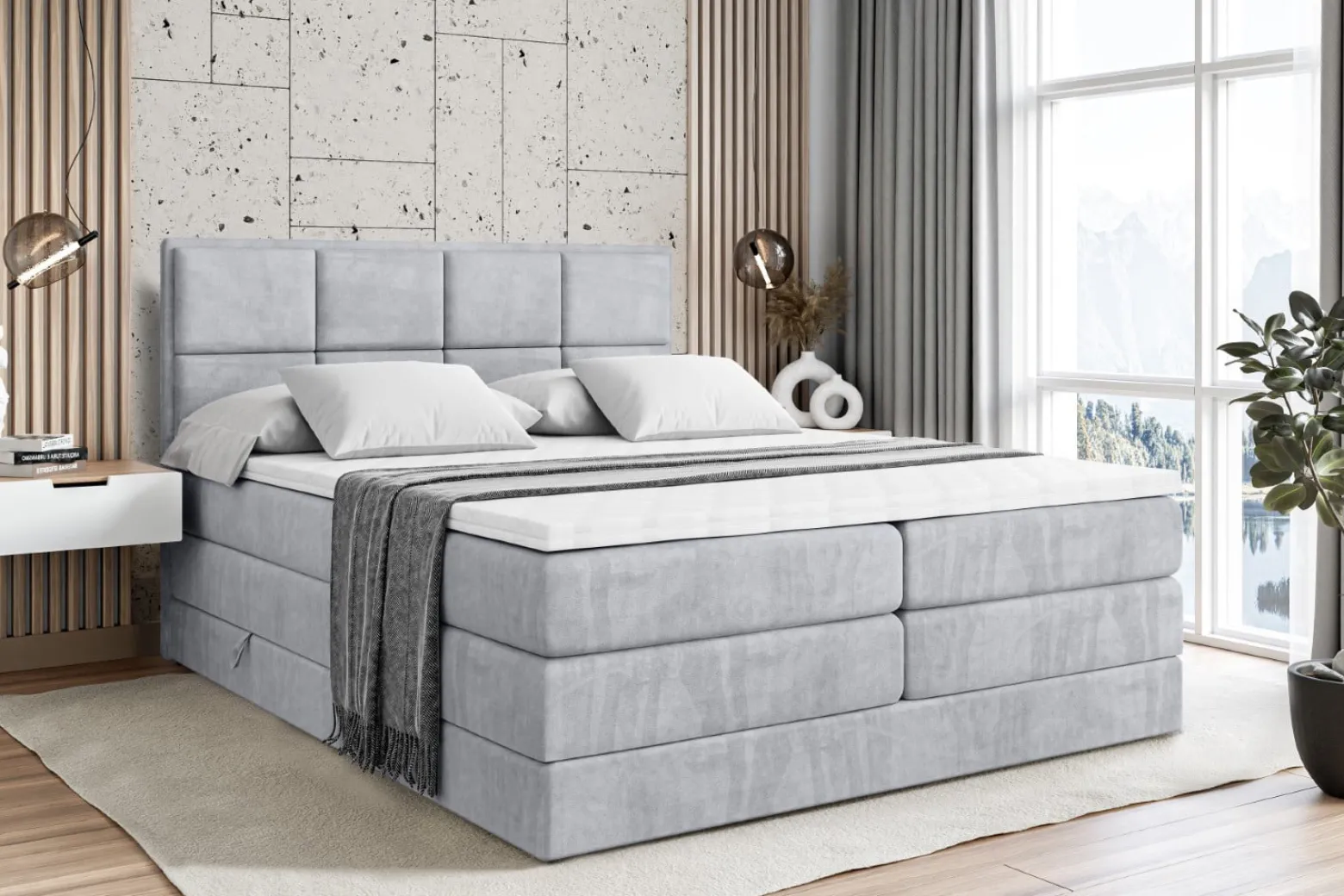 Łóżko kontynentalne z pojemnikiem i materacem H3|H4 NOVA KING 120x200 cm