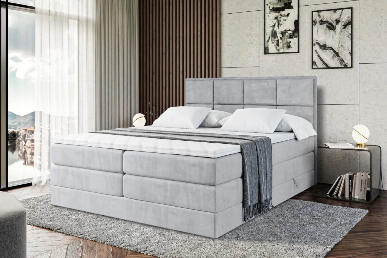 Łóżko kontynentalne z pojemnikiem i materacem H3|H4 NOVA KING 120x200 cm