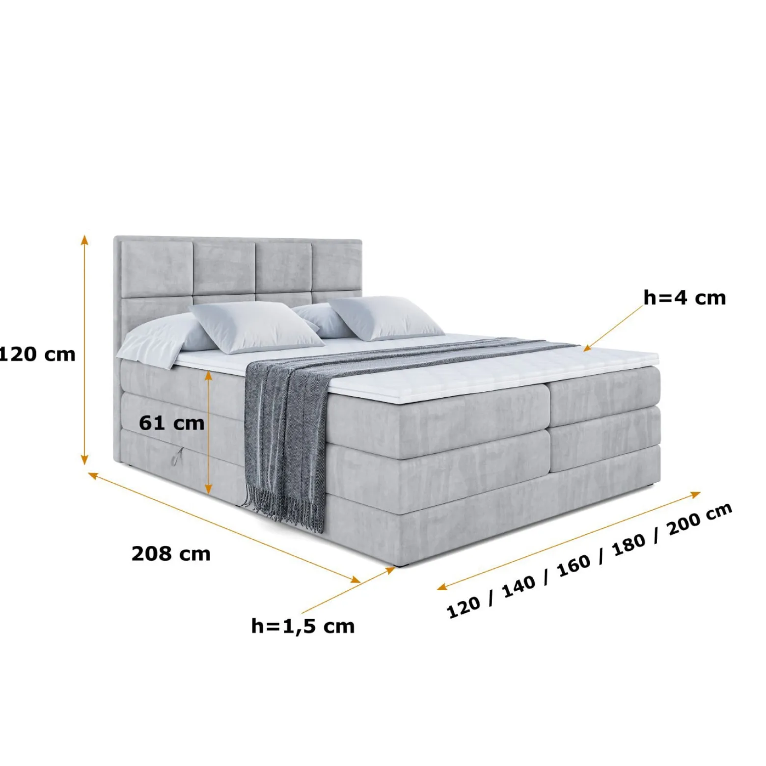 Łóżko kontynentalne z pojemnikiem i materacem H3|H4 NOVA KING 120x200 cm