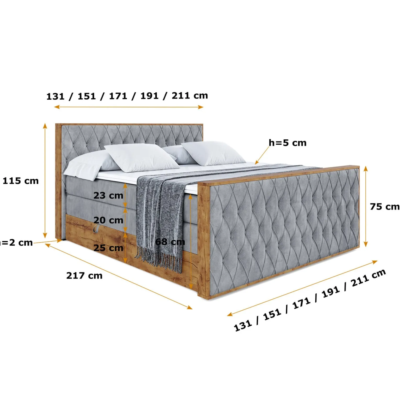 Łóżko kontynentalne z pojemnikiem i materacem H3|H4 LOLLI5-Z KING 120x200cm