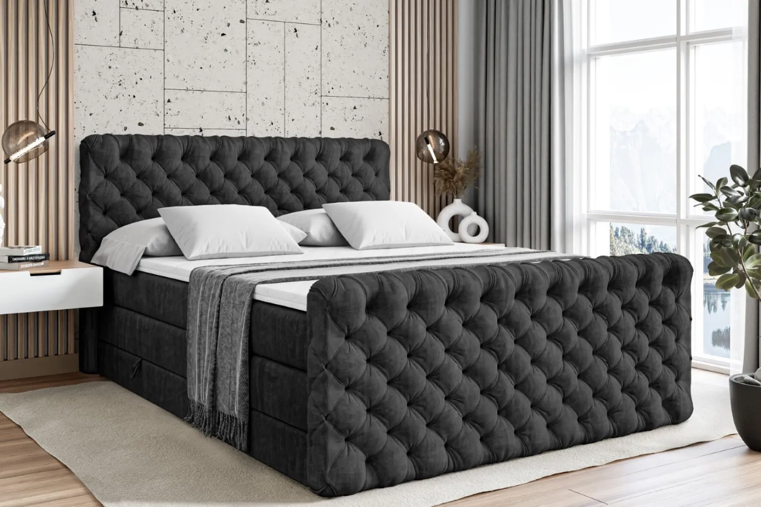 Łóżko kontynentalne z pojemnikiem i materacem H3|H4 BOXI8-Z KING 120x200cm