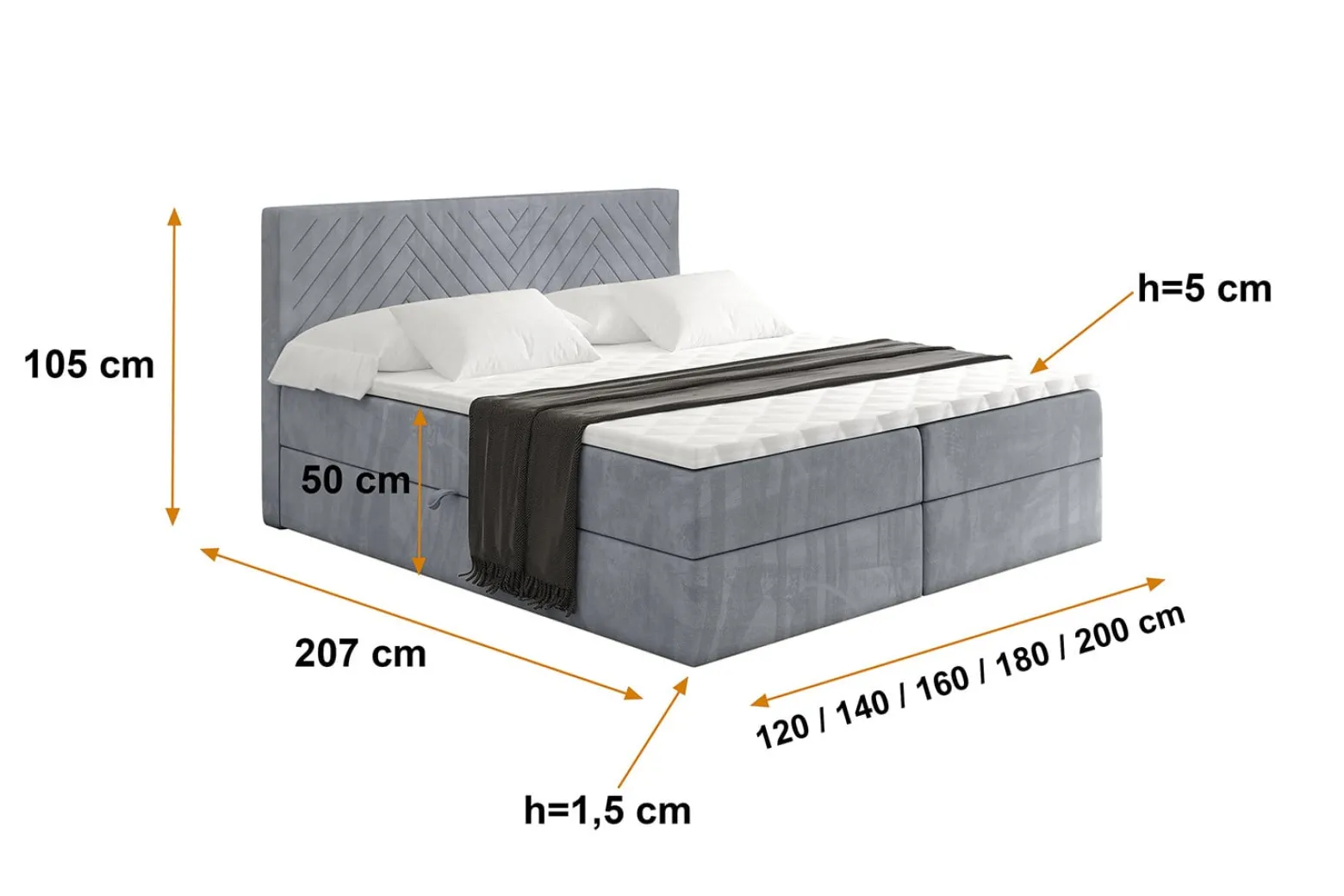 Łóżko kontynentalne z pojemnikiem i materacem H3 - VEXA - 120x200cm