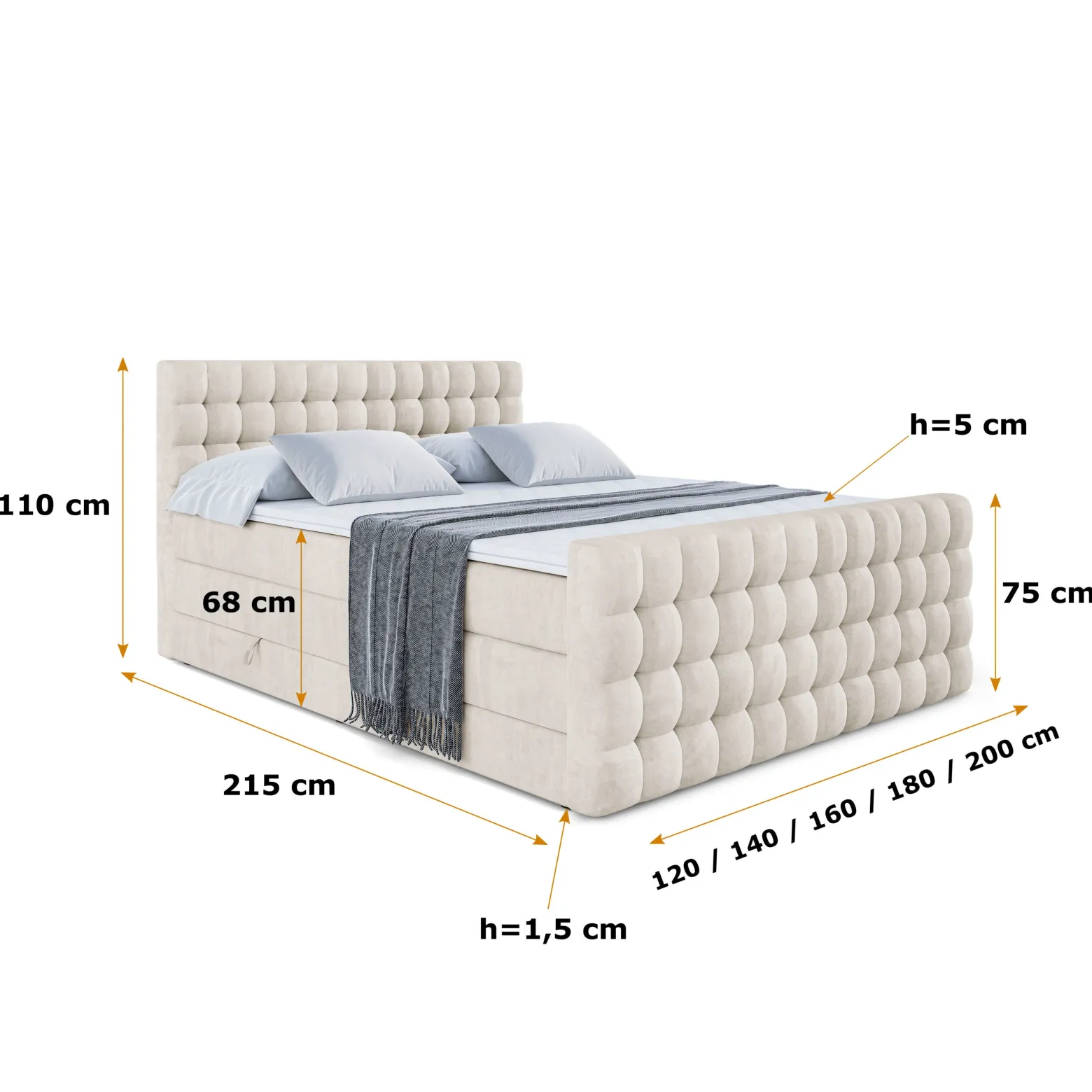 Łóżko kontynentalne z pojemnikiem VIONE-Z KING - 120x200