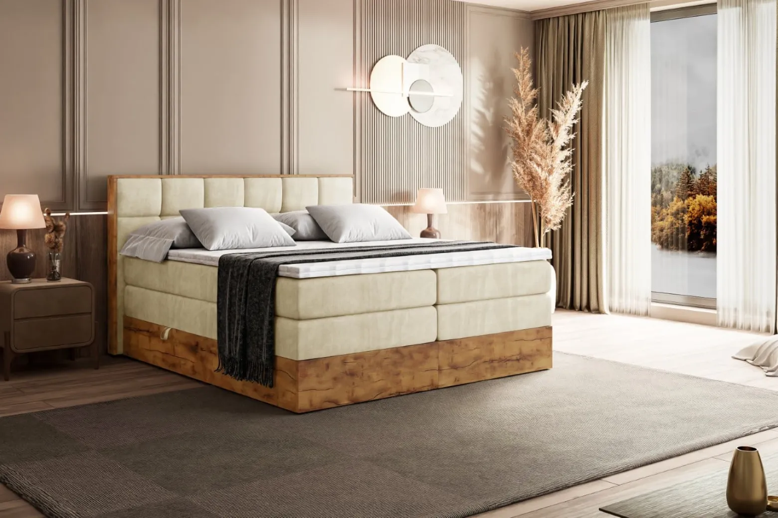 Łóżko kontynentalne z pojemnikiem i materacem H3|H4 LOLLI2 KING 120x200 cm