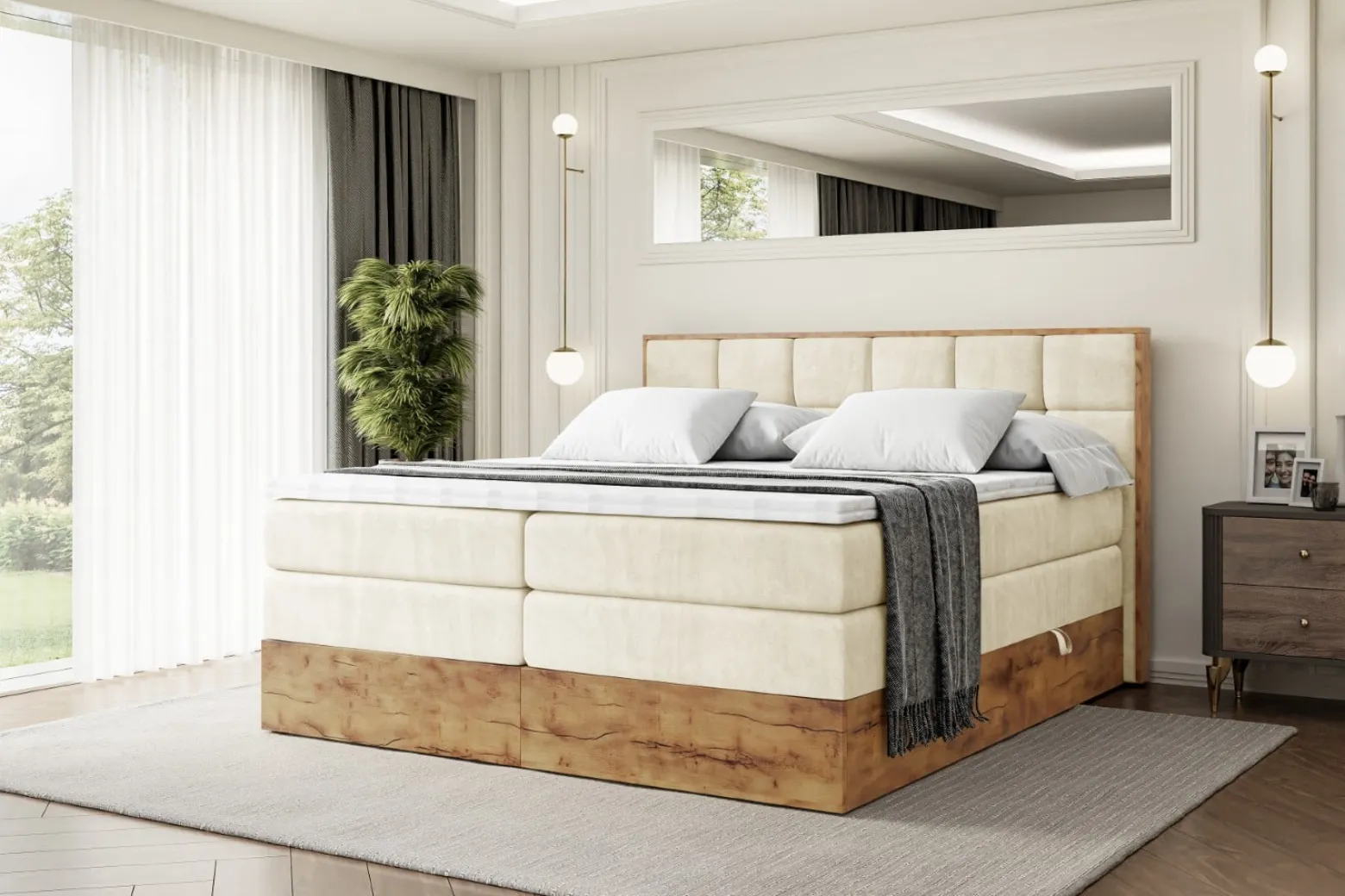 Łóżko kontynentalne z pojemnikiem i materacem H3|H4 LOLLI2 KING 120x200 cm