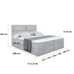 Łóżko kontynentalne z pojemnikiem i materacem H3 AURA - 120x200cm