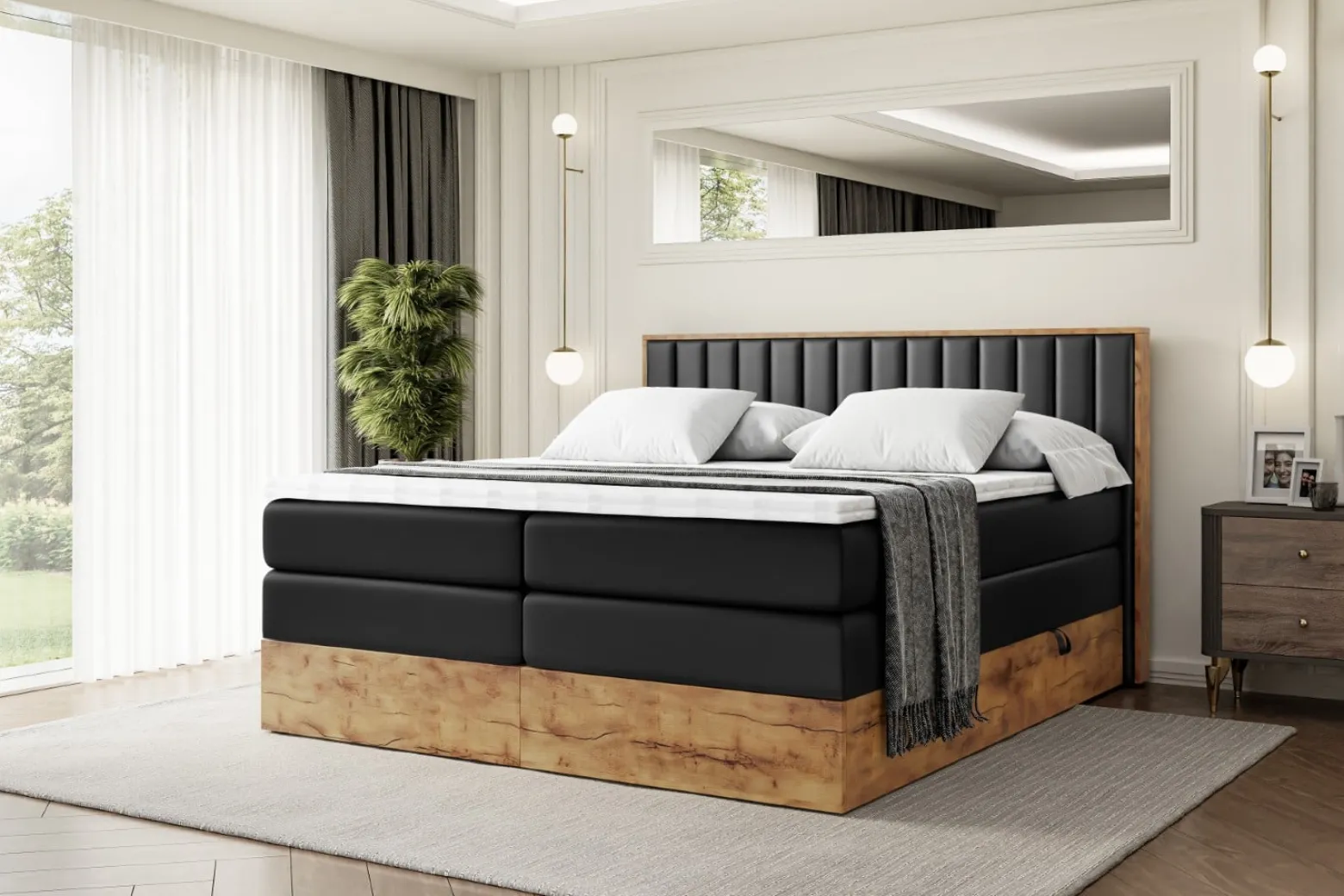 Łóżko kontynentalne z pojemnikiem i materacem H3|H4 LOLLI4 KING 120x200 cm