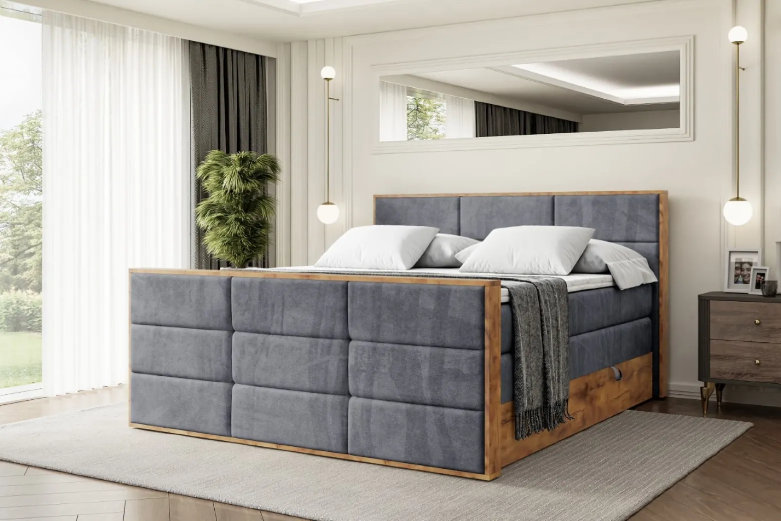 Łóżko kontynentalne z pojemnikiem i materacem H3|H4 LOLLI1-Z KING 120x200cm