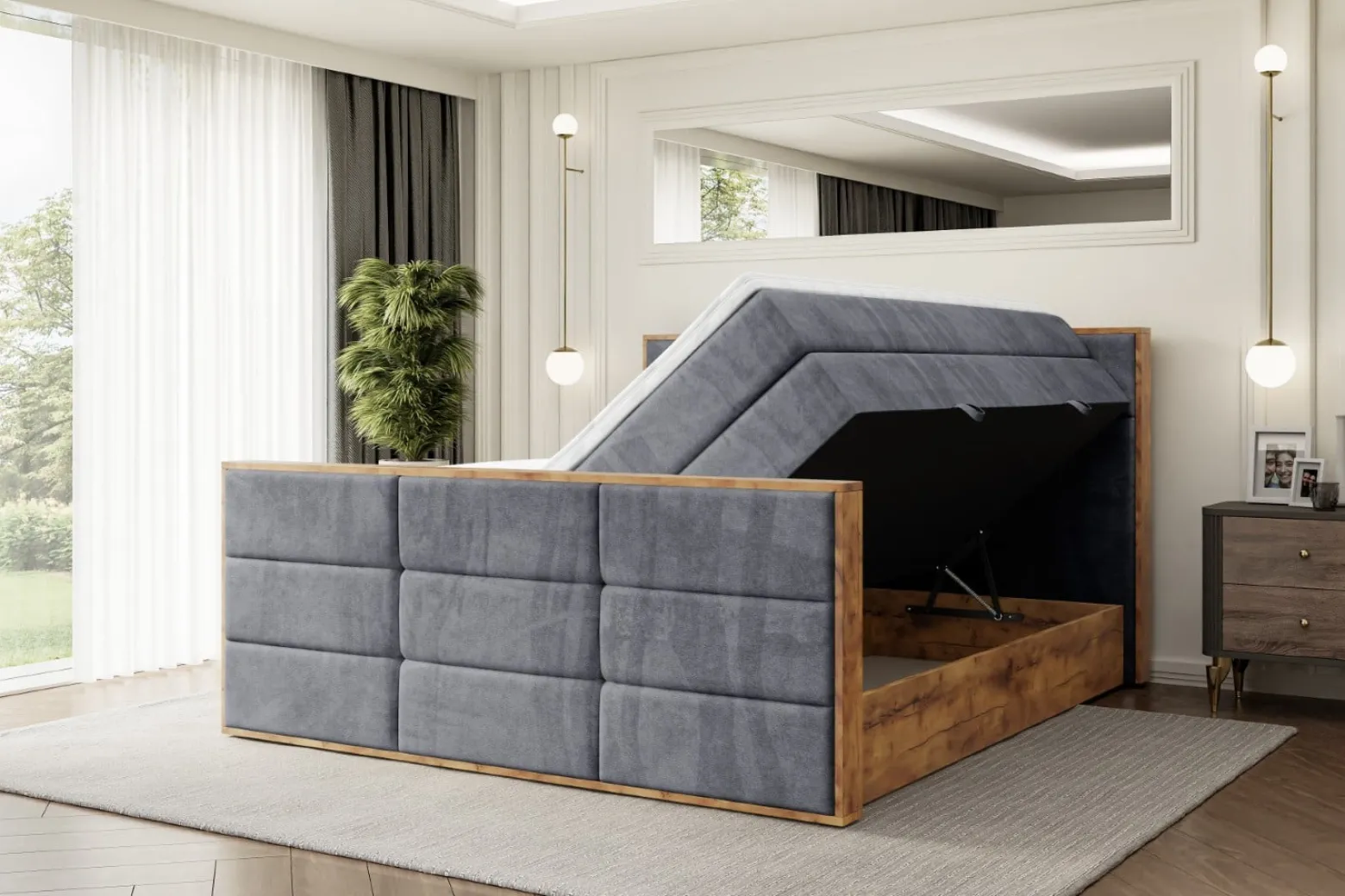 Łóżko kontynentalne z pojemnikiem i materacem H3|H4 LOLLI1-Z KING 120x200cm