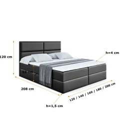 Łóżko kontynentalne z pojemnikiem i materacem H3 AURA - 200x200cm