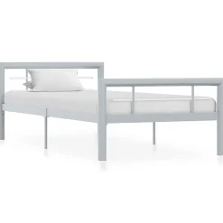 Łóżko Metalowe Pojedyncze 90x200 Szare Rama Łóżka ze Stelażem