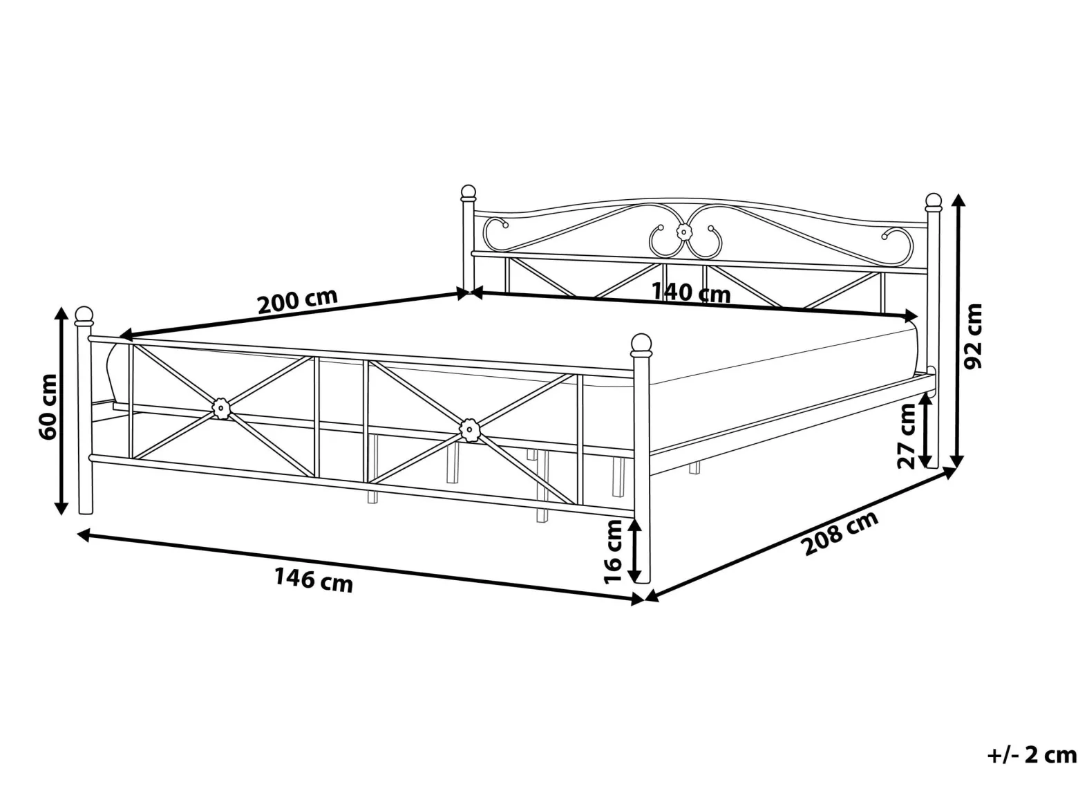 Łóżko metalowe rama stelaż 140x200 czarne