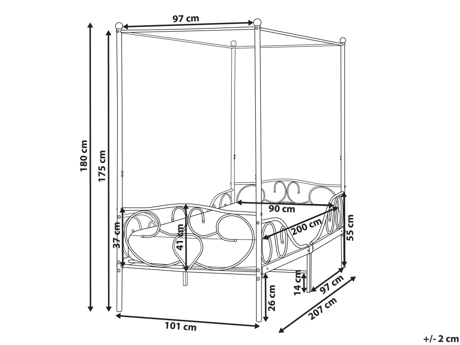Łóżko metalowe 90 x 200 cm z baldachimem czarne